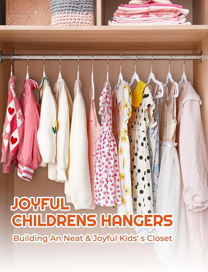 HOUSE DAY 14 Inch Kids Velvet Hangers 50 Pack, Durable Big Kids Hangers for Youth,Teen, Non Slip Kid Felt Hanger, Cute Childrens Hanger for Closet, White
