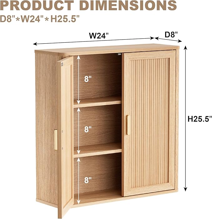 Bathroom Storage Cabinet, Over The Toilet Storage Cabinet, Medicine Cabinet with Adjustable Wood Shelf & Doors for Laundry Room & Kitchen & Living Room (Natural Oak)