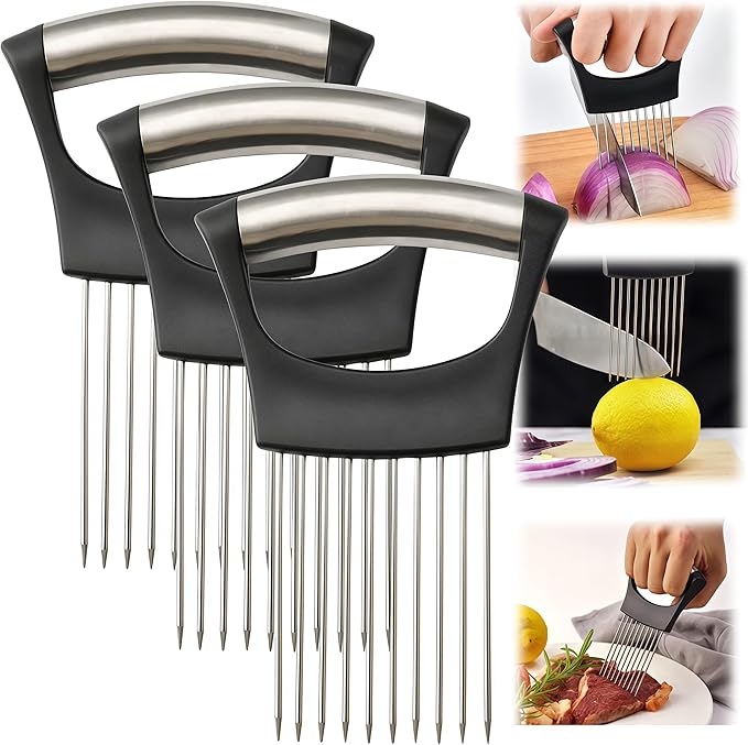 2025 Upgraded Onion Slicer, Onion Holder Chopper for Slicing, Chopper Slicer Assistant Tool, Cutter for Slicing of Meat, Potato, Tomato Kitchen Gadgets (1, Black)