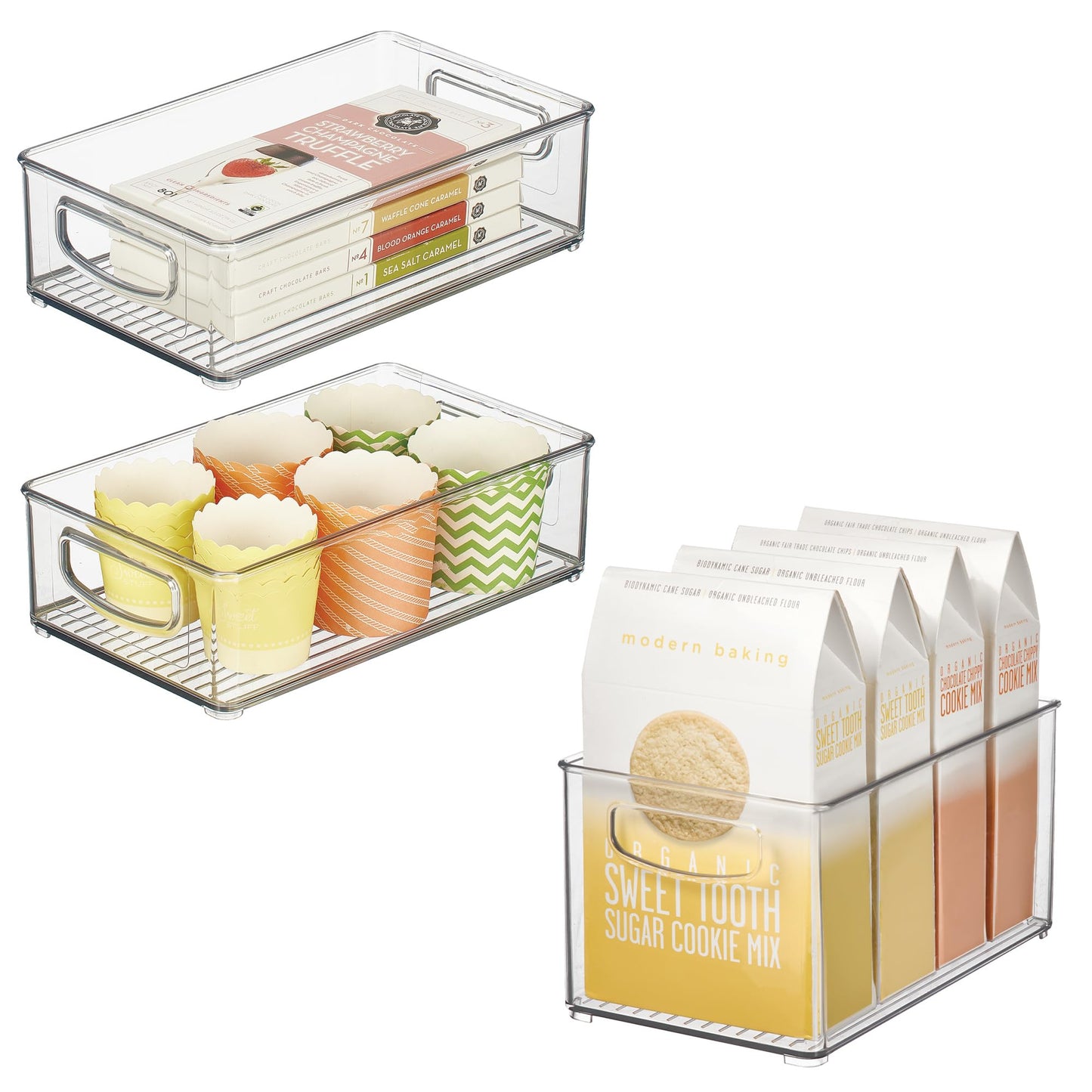 iDesign Stackable Pantry Bins with Handles, 4 Different Sizes, 4 Pack, Clear, Made in USA