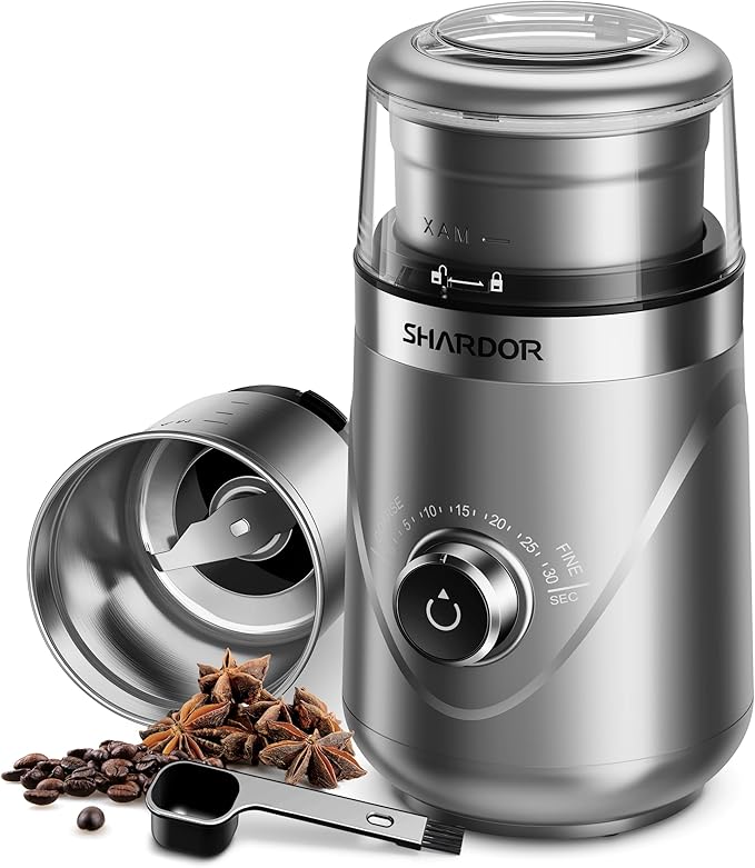 SHARDOR Electric Super Silent Blade Coffee Grinder, Timed Grind Control Rotary Knob, Adjustable Coarse to Fine for Coffee Beans, Spices & Herbs, with 1 Removable Stainless Steel Bowl, Cream