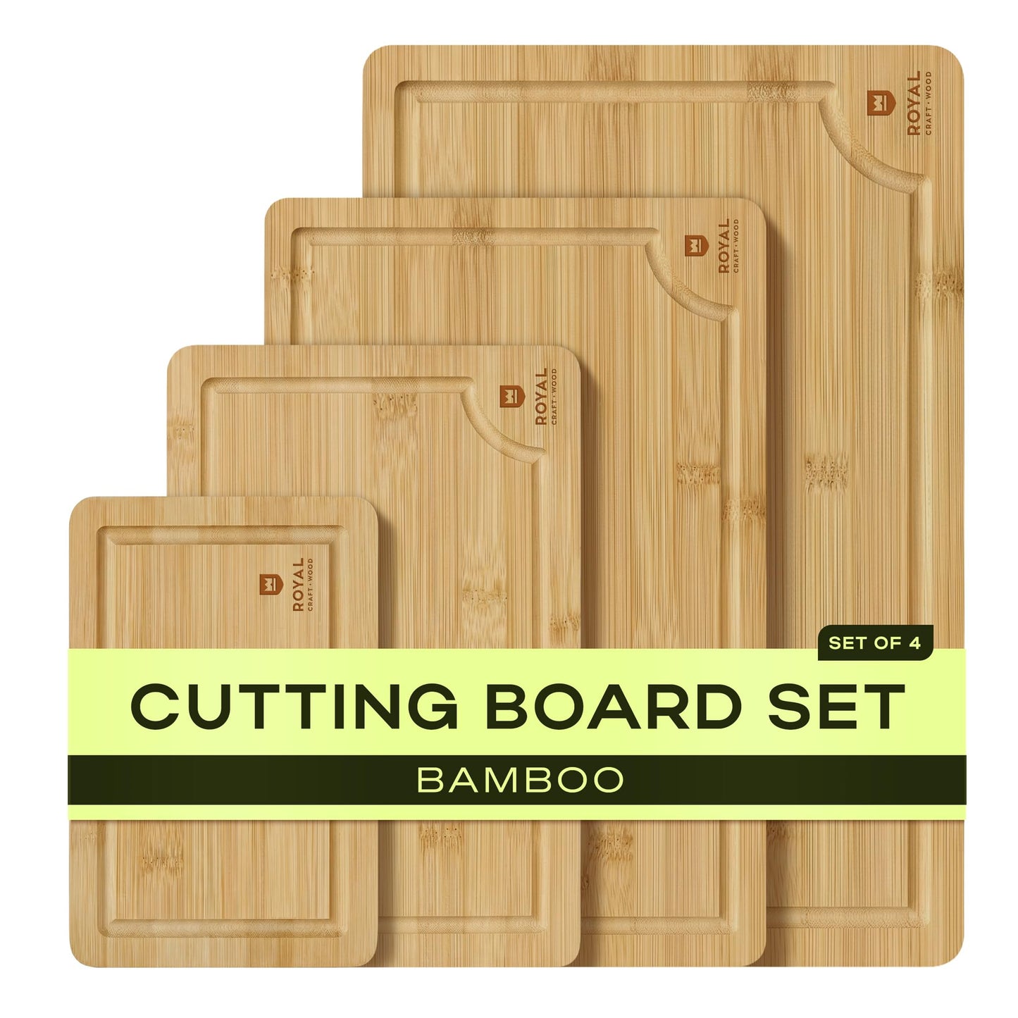 ROYAL CRAFT WOOD Wooden Cutting Boards for Kitchen Meal Prep & Serving - Bamboo Wood Serving Board Set with Deep Juice Groove Side Handles - Charcuterie & Chopping Butcher Block for Meat