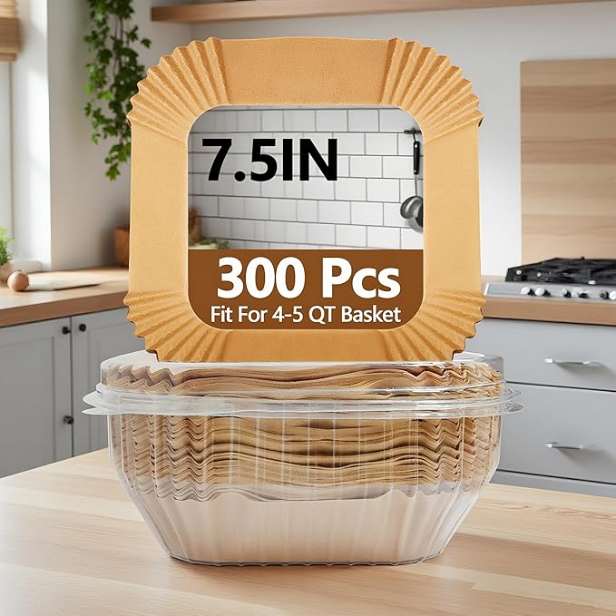 10 Inch Air Fryer Liners Disposable, 200Pcs Square Air Fryer Paper Liners, Oil-Proof & High-Temperature Resistant Parchment Baking Paper for Air Fryer, Microwave and Oven（Bottom Is 9 Inch）