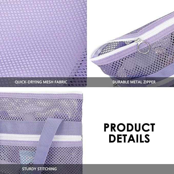 Mesh Shower Caddy Portable Shower Bag for Travel, Gym, Camping – Quick-Dry Hanging Toiletry Organizer with Zipper Pockets for Bathroom Essentials,Purple