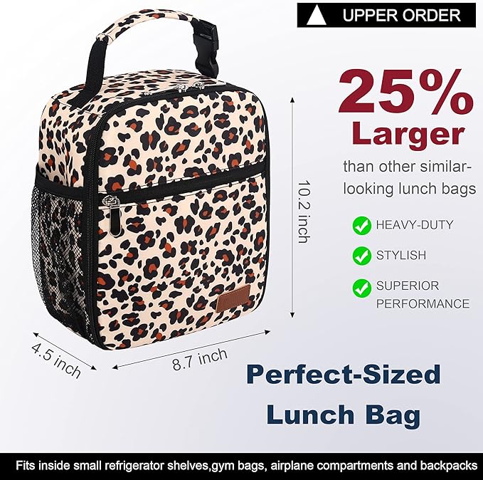 Femuar Lunch Box for Men Women Adults Small Lunch Bag for Office Work Picnic - Reusable Portable Lunchbox, Leopard