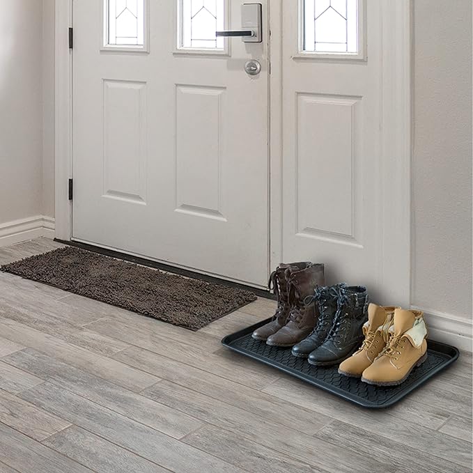 All Weather Boot Tray – Set of 2 Large Water-Resistant Plastic Utility Shoe Mat for Indoor and Outdoor Use in All Seasons by Stalwart (Black)