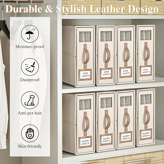 8 Pack Bed Sheets Organizers And Storage (King Size),Foldable Sheet Organizer With Handle For Linen Closet,Bedding Organizer Storage For Sheets, Duvet Cover (Beige)