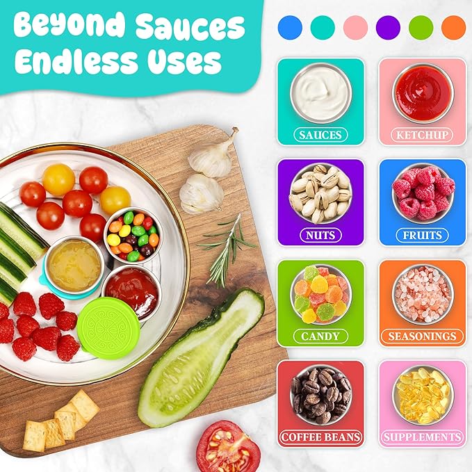 6x1.6 oz Salad Dressing Container to Go, Leakproof Reusable Stainless Steel Small Container with Lid,Sauce Containers for Lunch box,Picnics,Travel,Office and Meal Prep