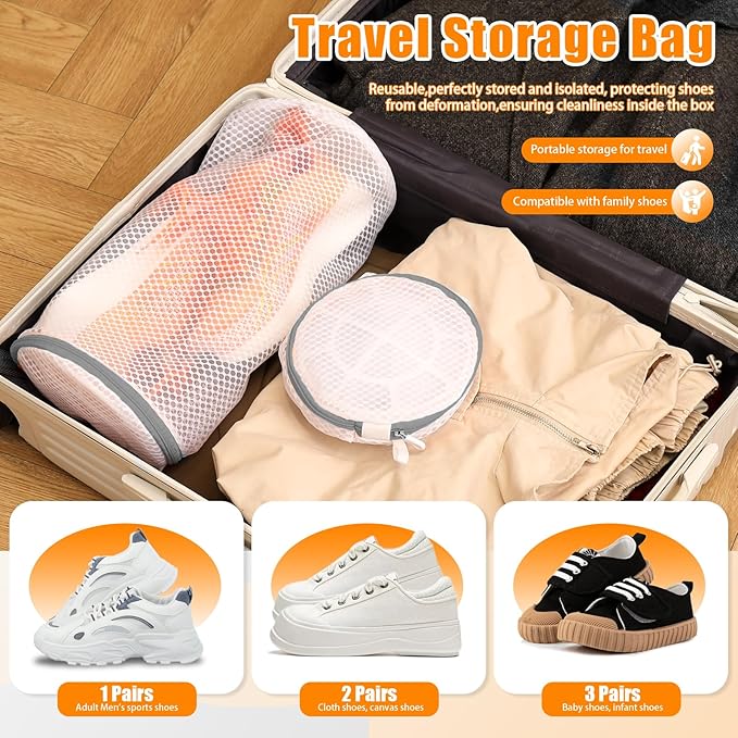Kimmama Shoe Washing Machine Bag, Shoe Bag for Washing Machine, Mesh Laundry Bags for Sneakers, Footwear, Trainers, Slippers, Honeycomb Net, Grey Zipper, 7x15"