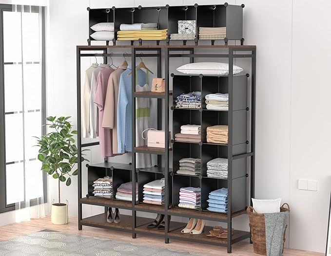 Closet Organizers and Storage, 12 Cube Storage Organizer, Portable Closet Organization Clothes Shelves for Kids, Closet, Bedroom, Bathroom, Office, Black