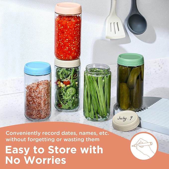 DRKIO 24 Oz Overnight Oats Containers with Lids - 6 Pack Glass Storage Jars with Airtight Lids Wide Mouth Mason Food Jars Great for Meal Prep Salad Chia Pudding Snacks Yogurt Sugar Spice Cereal
