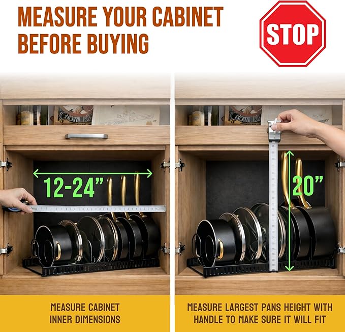 Norcalway Adjustable Bakeware Pots and Pans Organizer Under Cabinet,11 Dividers Cookie Sheet Baking Pan Pot Lid Organizers