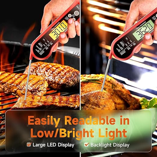ZupTep Meat Thermometer Digital – Instant Read Food Thermometer for Cooking with Long Probe and Backlit Display, Fast Accurate Temperature for Grill, BBQ, Smoker, Candy, Kitchen Essentials