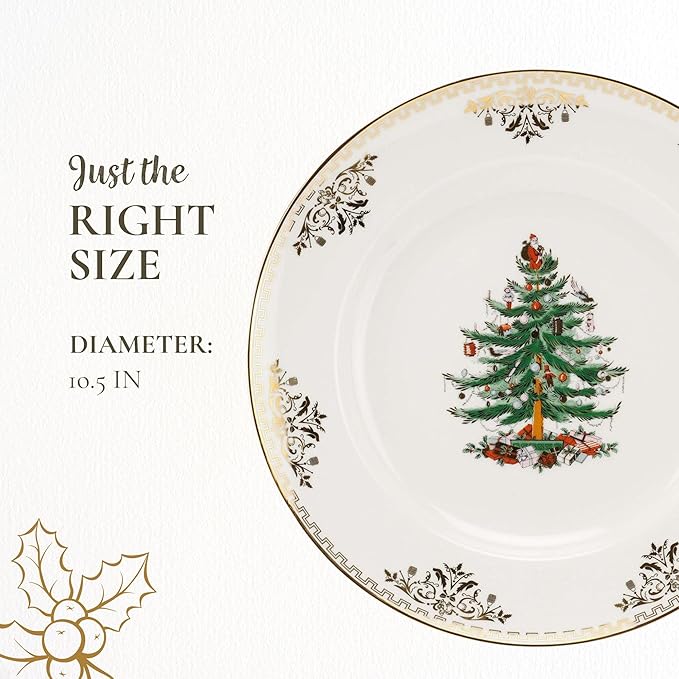 Spode Christmas Tree Gold Dinner Plate - Festive Holiday Serveware