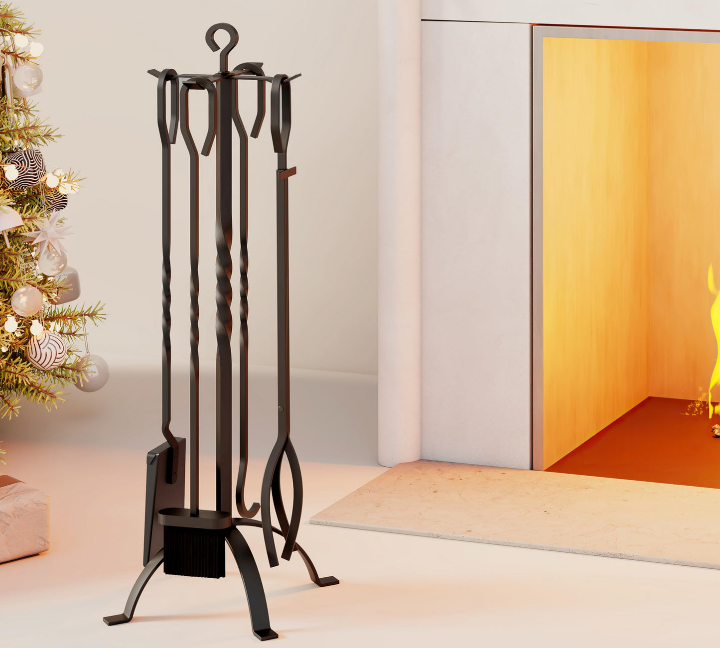 Fire Beauty 5 Pcs Wrought Iron Fireplace Tool Set Indoor Outdoor Fire Pit