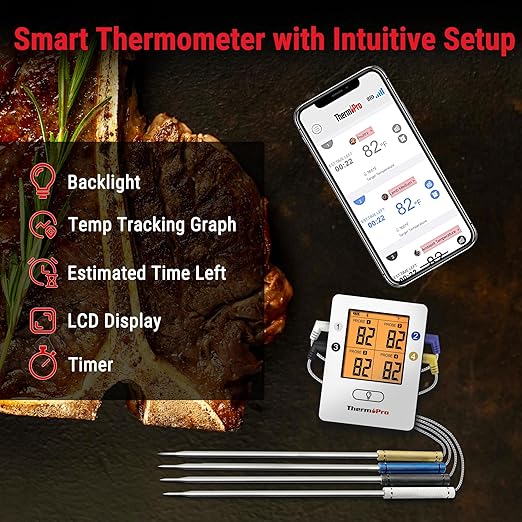 TempPro TempSync 650ft Bluetooth Meat Thermometer for Cooking with 4 Probes