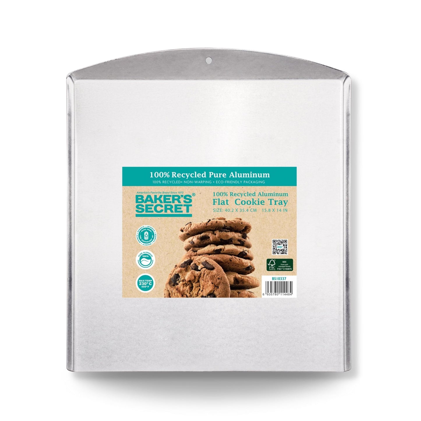 Baker's Secret Commercial Grade Natural Pure Aluminum 2pcs Cookie Sheet Flat 16", 100% Recycled, Baking Tray For Oven, Chemical Free No PFOA, PFOS, and PTFE - The Natural Aluminum Collection