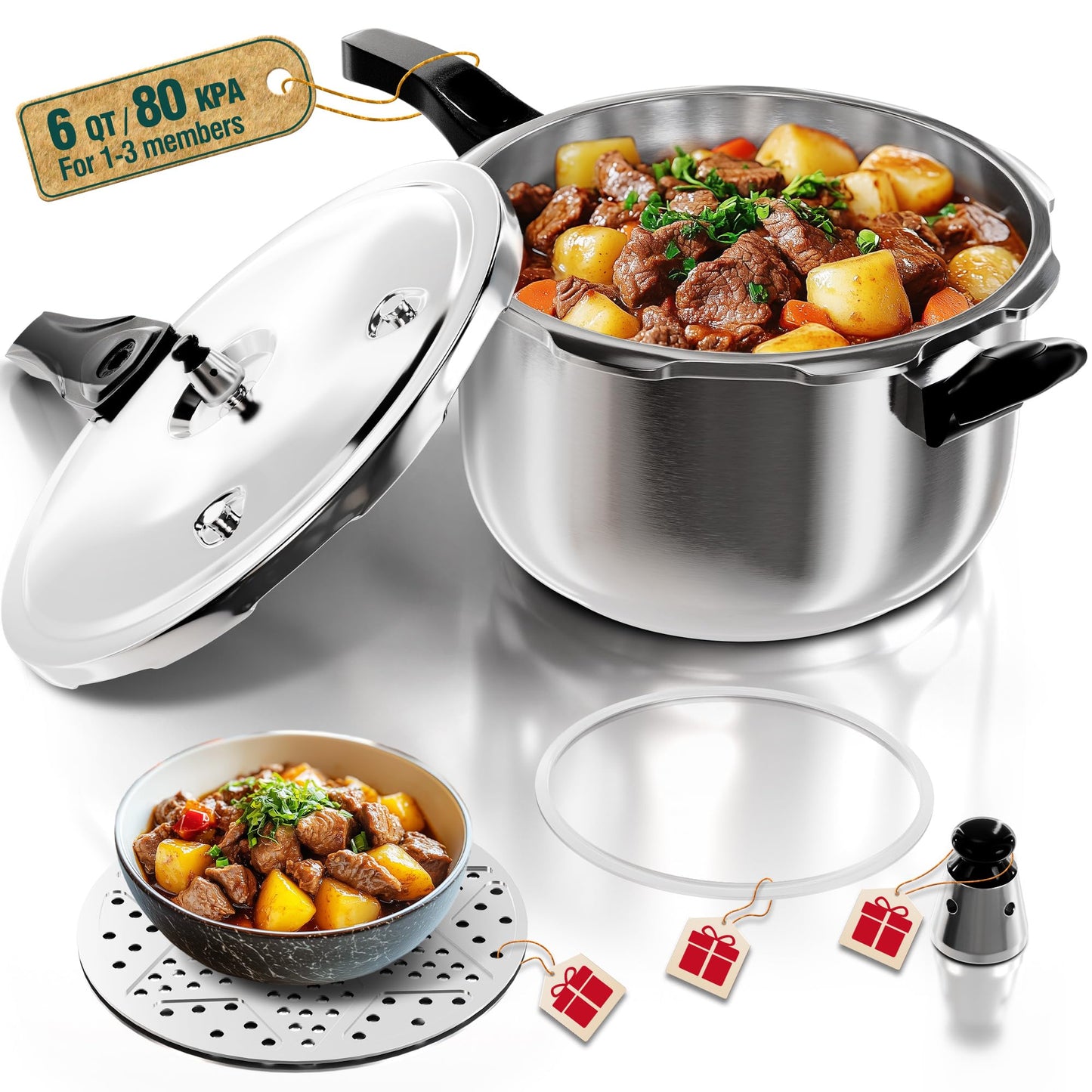 WantJoin Stainless Steel Pressure Cooker(Non-Aluminum),11 Quart Induction Compatible Pressure Cooker with Spring Valve Safeguard Devices,Compatible with Gas & Induction Cooker