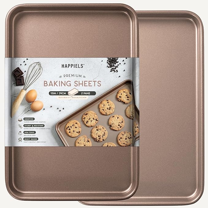 HAPPIELS 9 x 13 inch Nonstick Quarter Sheet Pan 2-Pack, PFOA & BPA Free