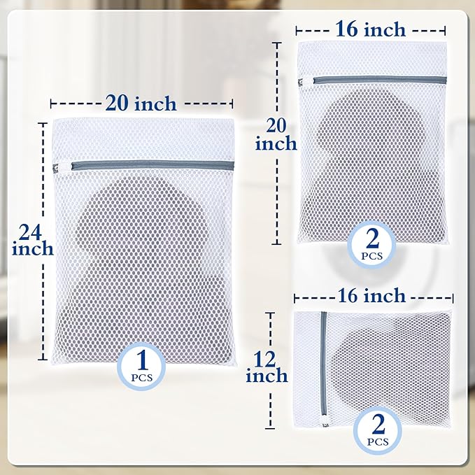 Heavy-Duty Honeycomb Mesh Laundry Bags, 5-Pack (2x 12×16", 2x 16×20", 1x 20×24") | Delicates Wash Bags for Lingerie & Baby Clothes