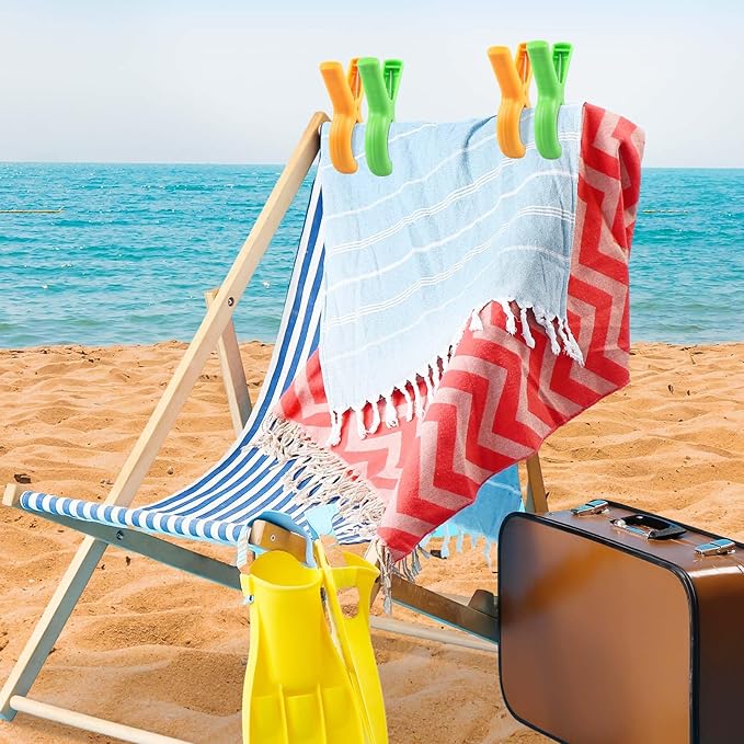 8 Pcs Beach Towel Clips for Beach Chairs, Towel Holder for Beach Chair Pool Chair on Cruise, Jumbo Size Heavy Duty Clothes Pins, Beach Chair Clips to Keep Your Towel from Blowing Away (Green, Orange)