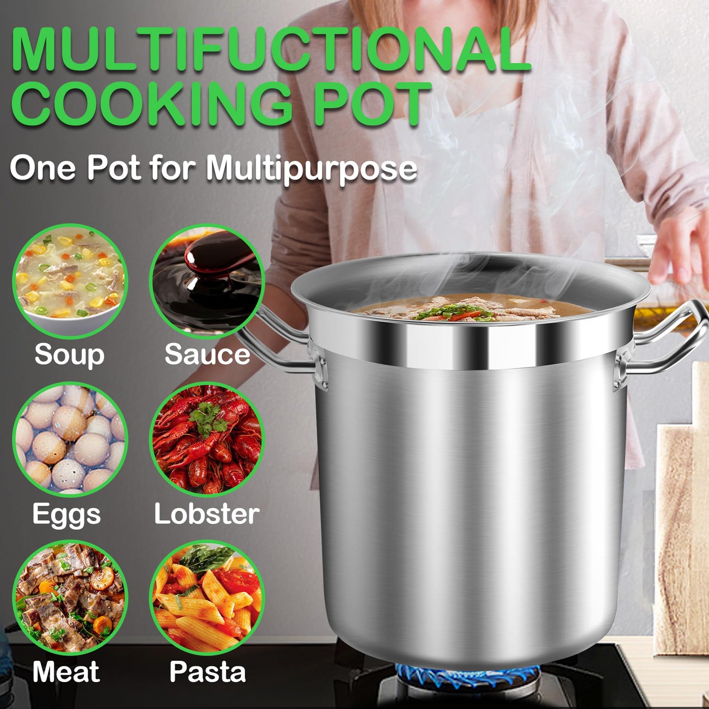 STOCKPOT 35 Quart Commercial Grade Large Stock Pot - Soup Pot with Lid - Non-Nickel Stainless Steel - Healthy Cookware Polished Stockpots - Heavy Duty - 8.8Gallon