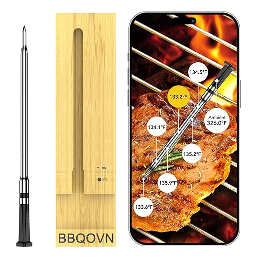 Btclink WiFi Wireless Meat Thermometer Unlimited Range 7 NIST Certified Accuracy Sensors Sub-1g(10x Stronger Than Bluetooth) APP&Magnetic Smart Digital Base for BBQ,Oven,Smoker,Grill