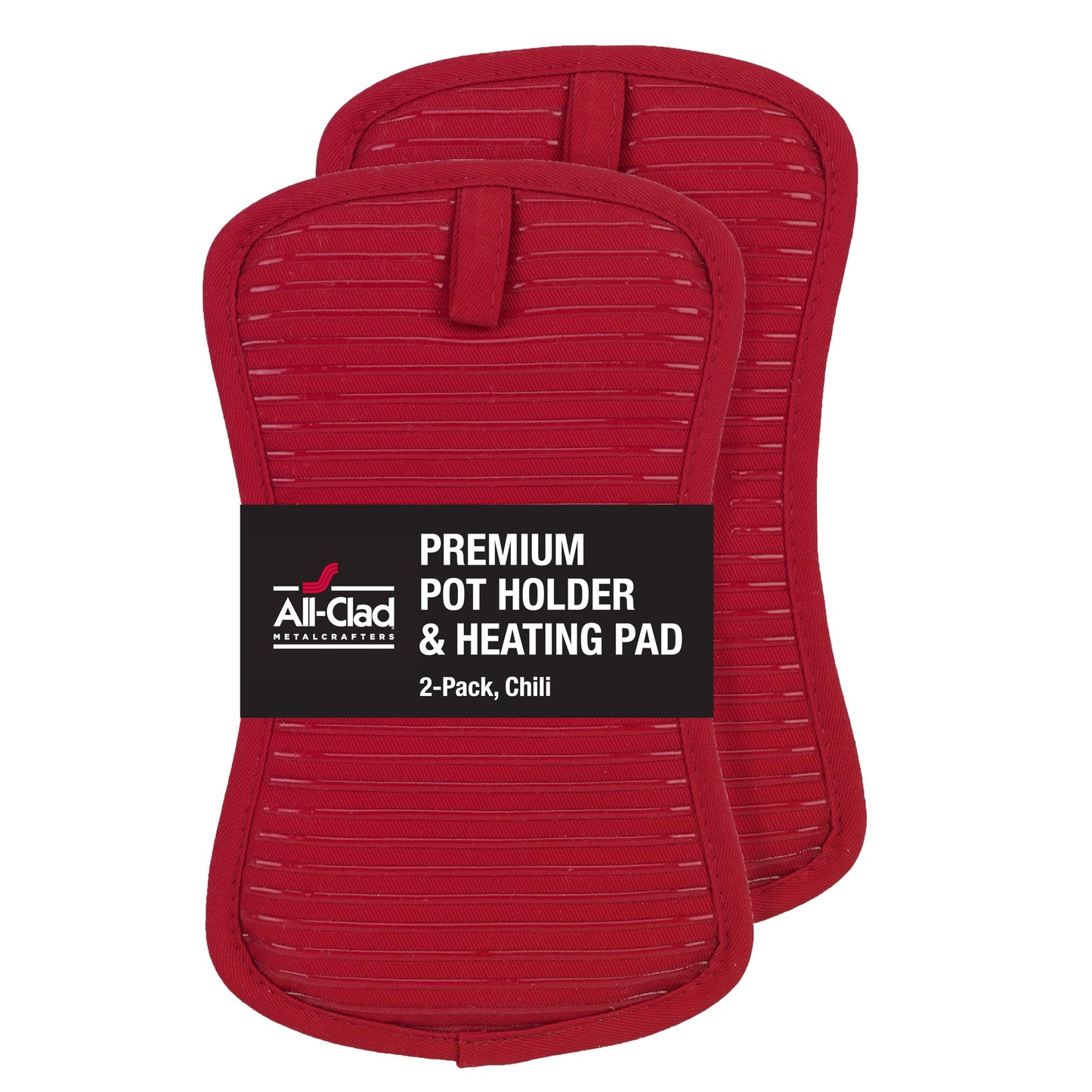 All-Clad Premium Pot Holder & Heating Pad, (1-Pack) Heat Resistant to 500 Degrees, 100% Cotton 10"x6.25" for Kitchen and Barbeque, Chili Red