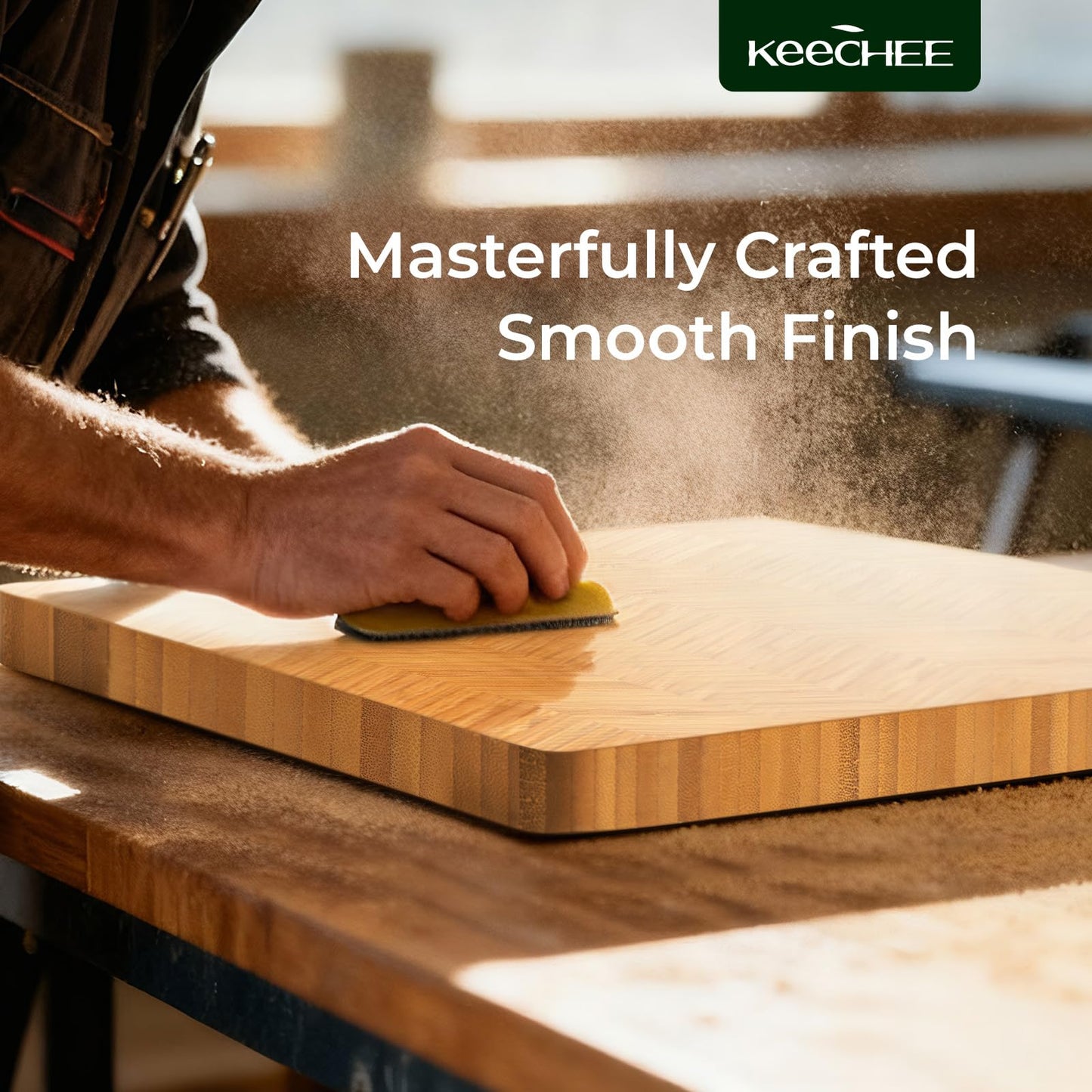 Keechee Atelier Collection Bamboo Cutting Board, Reversible Wood Chopping Boards for Kitchen with Juice Grooves, Handcrafted Large Serving Tray, Luxury Housewarming Wedding Gifts for New Home