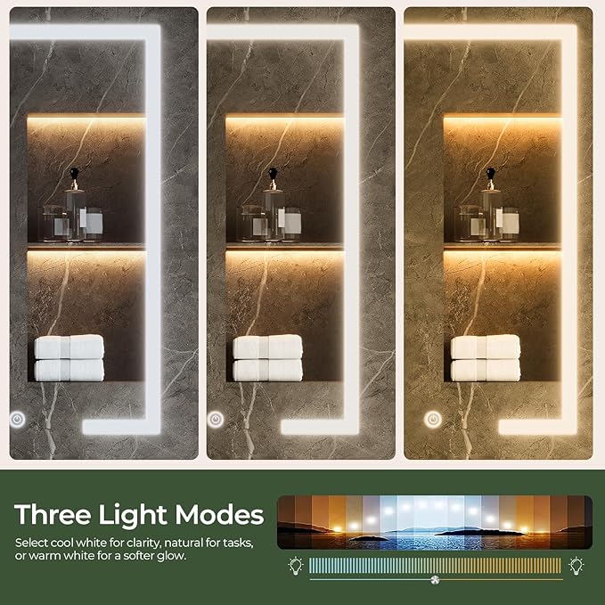 LED Lighted Bathroom Medicine Cabinet with Mirror, Bathroom Vanity Mirror with Storage, Wall-Mounted Storage Cabinet with Adjustable Shelves, Touch-Sensitive Control, 3 Color Lighting, White