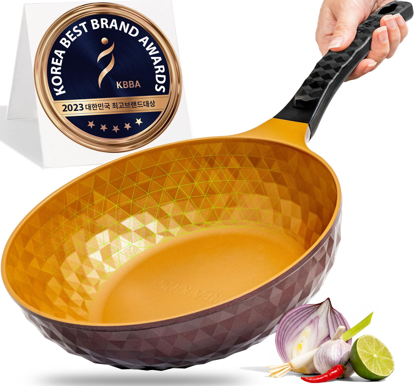 Diamond X Premium Non Stick Wok Pan with Lid - 11" Large Flat Bottom Chinese Wok - Woks & Stir-fry Pans Nonstick - Titanium-Coated 8-Layered Korean Engineered Skillet for Frying, Oil-Free, PFOA-Free