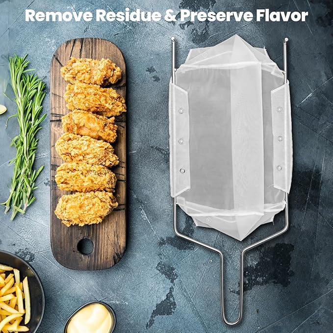 Fryer Filter Bag & Frame Set, Reusable Oil Strainer for 70 lb Cooking Oil