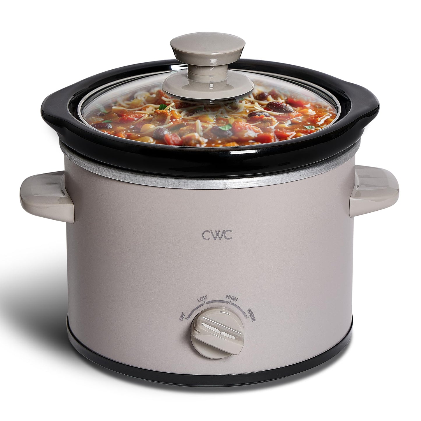 COOK WITH COLOR 2QT Mini Electric Round Slow Cooker - Adjustable Settings, Removable Stoneware Pot, Tempered Glass Lid, Dishwasher Safe, Cool-Touch Side Handles, Greige