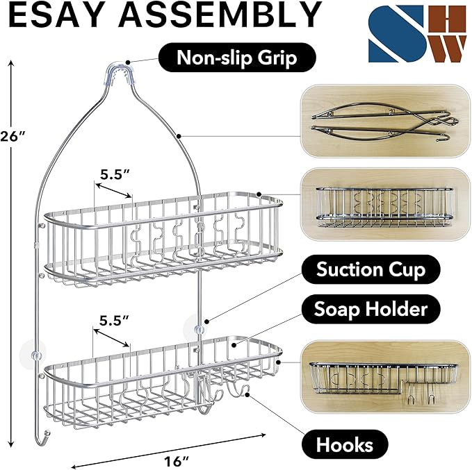 Simple Houseware Stainless Steel Bathroom Hanging Shower Head Caddy Organizer (26 x 16 x 5.5 inches)
