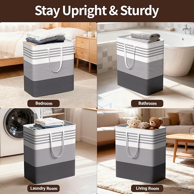 WOWBOX 2 Pack Laundry Hampers Baskets, Freestanding Dirty Clothes Hampers with Reinforced Handles & Cross Stitch & Waterproof Coating, for Laundry Bedroom Bathroom, 2 x 100L
