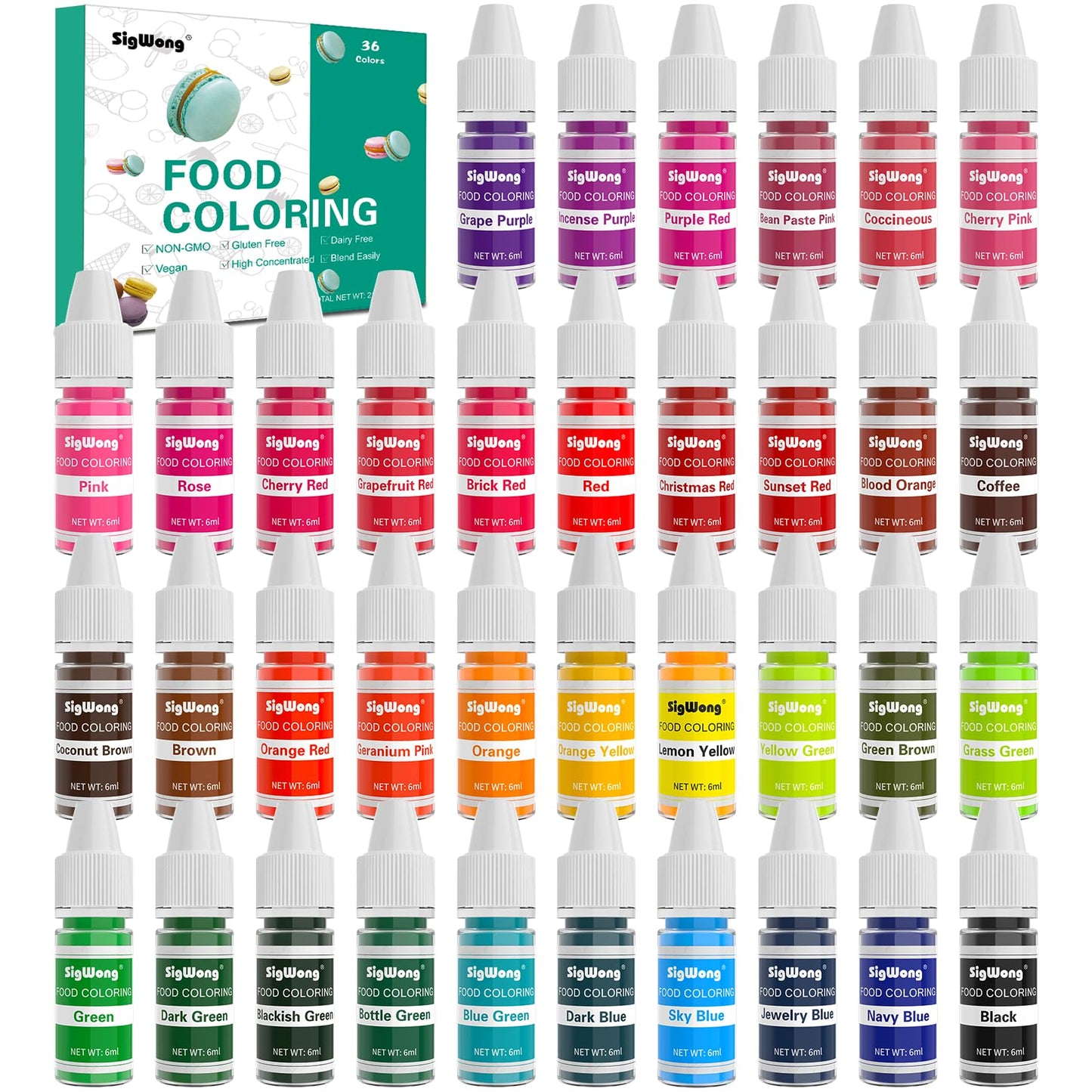Food Coloring - 36 Colors Liquid Food Dye Set, Concentration Food Color for Cake Decorating, Baking, Easter Egg, Icing, Fondant, Cooking, Slime Making Kit and DIY Crafts - 0.45oz/Bottles