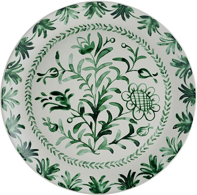 Fitz and Floyd Sicily Green 12-Piece Dinnerware Set - Stoneware Plates and Bowls Set for 4, Floral Green and White Dish Set, Microwave and Dishwasher Safe