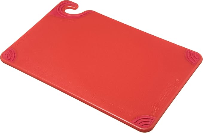 San Jamar Saf-T-Grip Plastic Cutting Board with Safety Hook, 12" x 18" x 0.5", Green