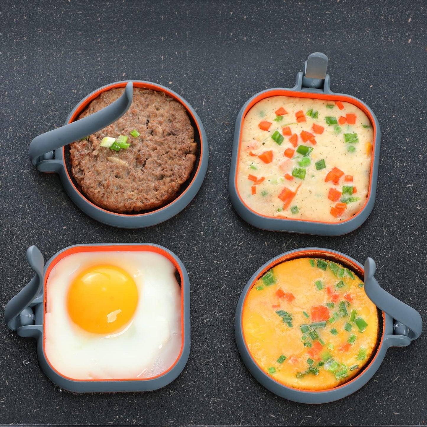 Silicone Egg Rings for Frying Egg, Cooking Egg Mold For Frying, Round Perfect Fried Egg Ring for Griddle, Nonstick Food Grade Egg Circle Omelet Rings For Griddle (Gray, 4Pcs Round)