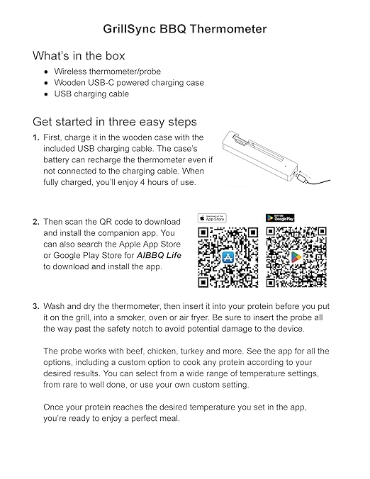 Grill Sync Wireless Meat Thermometer for Grilling, Smoking, Bluetooth