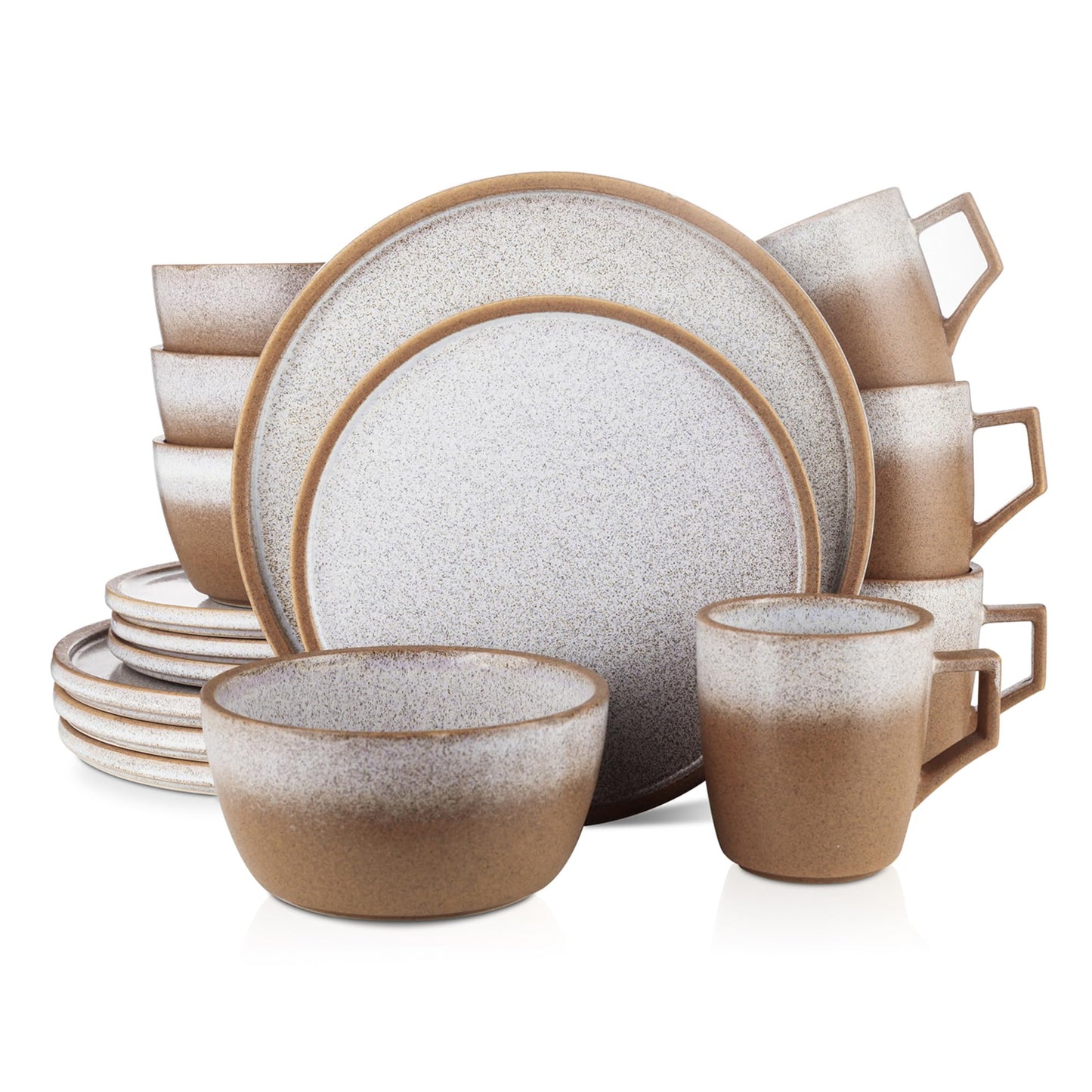 Stone Lain Vince Rustic Stoneware Reactive Glaze Dinnerware Set, Service for 4, Brown, 16 Piece