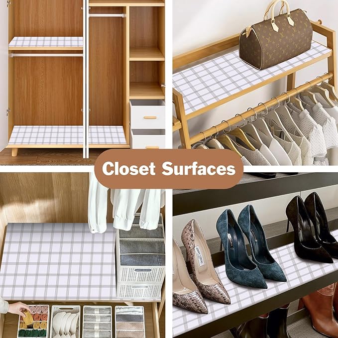 Drawer and Shelf Liner for Kitchen Cabinet: 23.6 in X 20 Ft Non Slip Waterproof Shelf Paper Non Adhesive Refrigerator Liners White Square Easy Liners for Bathroom Cupboard with Knife Tape Measure