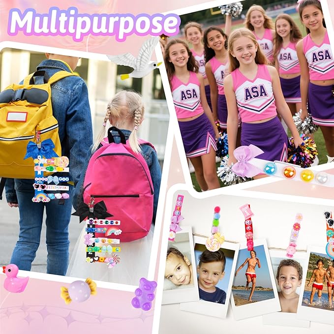 80 Set Cheer Pins Spirit Clips Clothes Wooden Pins for Backpacks Include 90 Mini Resin Animals 30 Mini Bows 500 Beads Cheer Clothespins Decorations Ribbon Team Classroom Cheer Gifts Bulk（White）