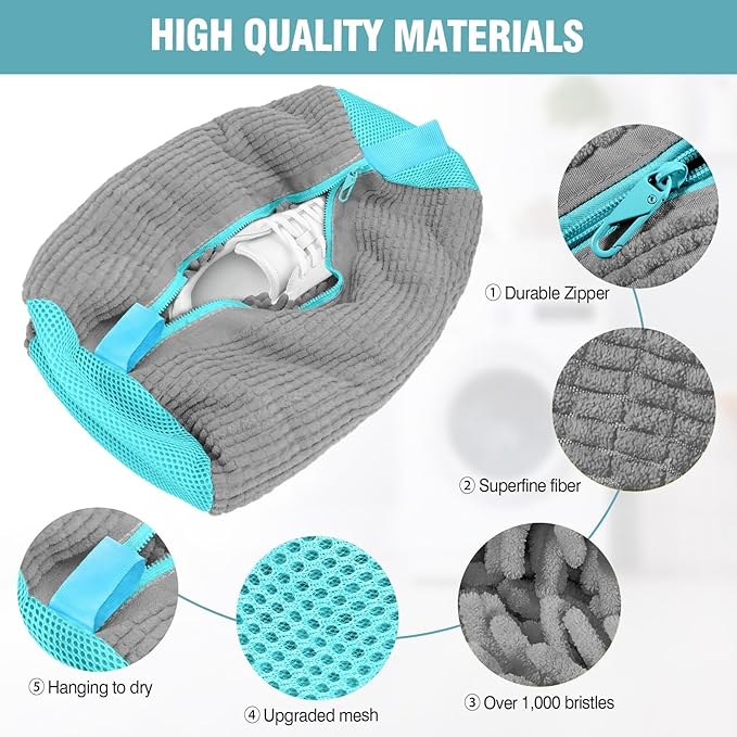 Shoe Washing Machine Bag, Shoe Laundry Bag for Washer and Dryer, Include Dry Net Bag, Reusable and Durable Zipper with Hook Design, Shoe Washing Bag for Sneaker (Gray, 1 Pack)