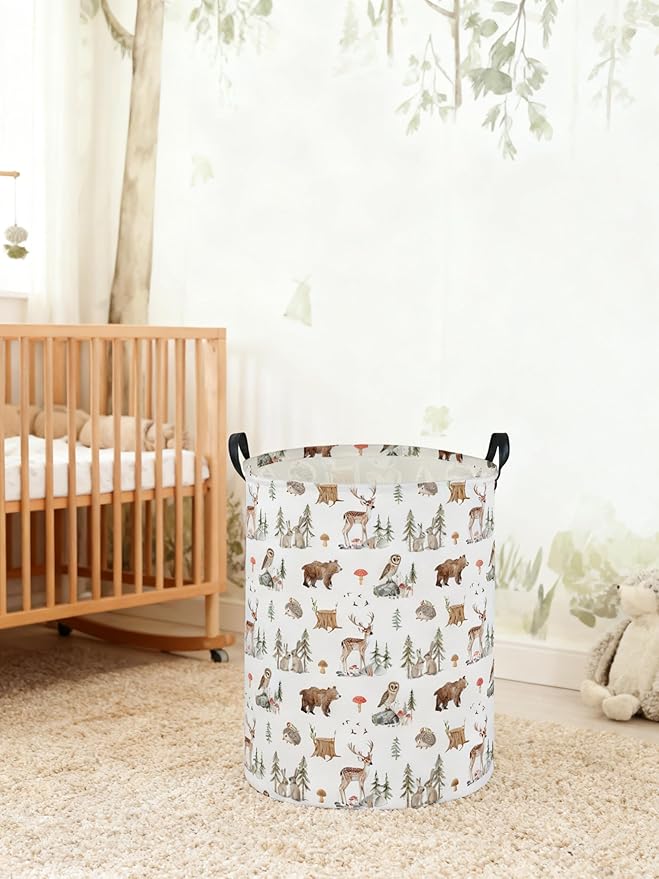 Kids Laundry Basket Animal Hamper for Nursery Woodland Hamper Cute Kids Storage Bin Organizer Room Decor for Home(Woodland animal)
