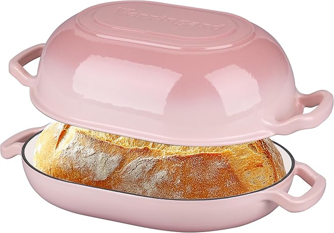 VORRINGARD Enameled Cast Iron Sourdough Bread Oven, Dutch Oven, Loaf Cast Iron Bread Pan for Homemade Bread Baking, Meatloaf Pan with Lid, 7QT, Pink