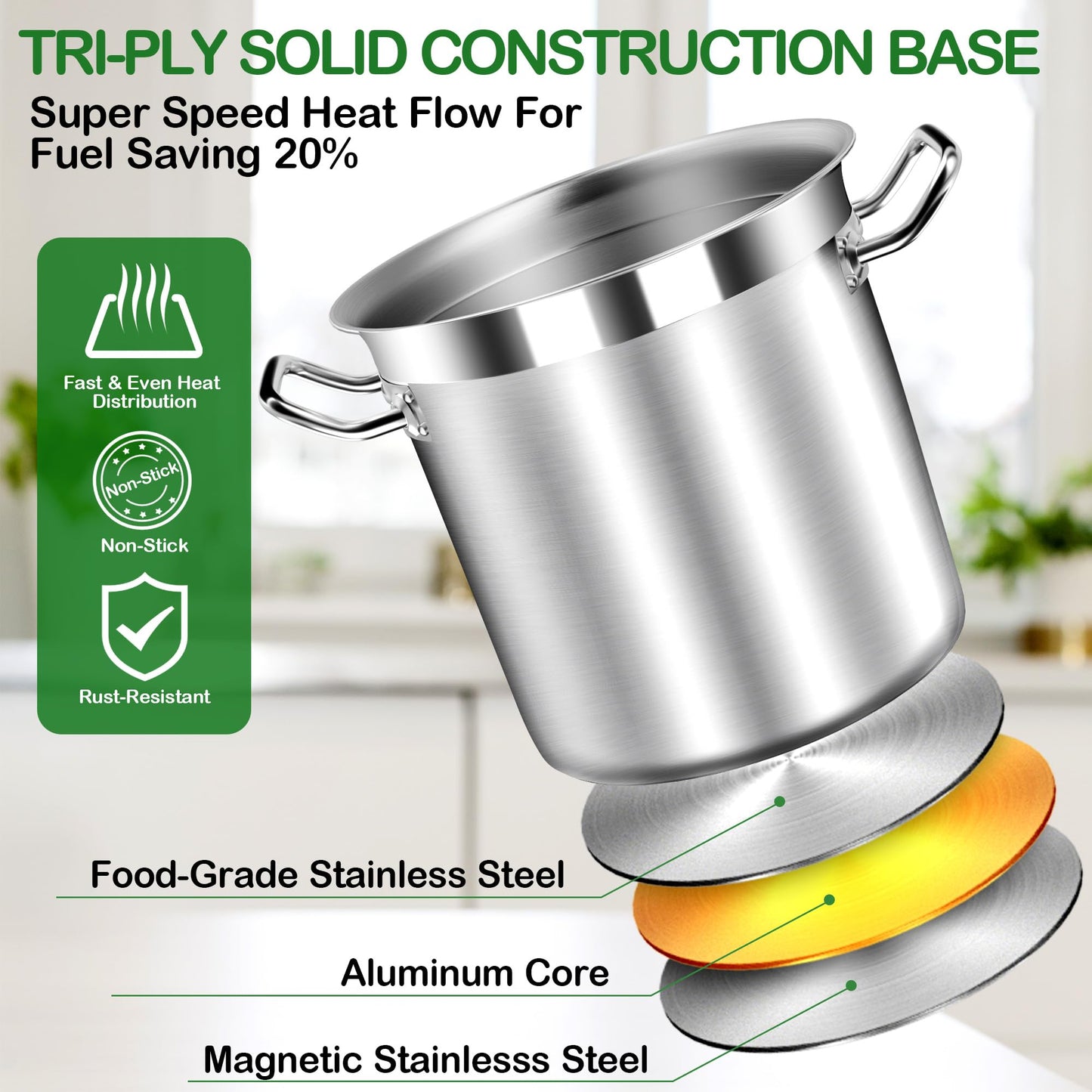 STOCKPOT 35 Quart Commercial Grade Large Stock Pot - Soup Pot with Lid - Non-Nickel Stainless Steel - Healthy Cookware Polished Stockpots - Heavy Duty - 8.8Gallon