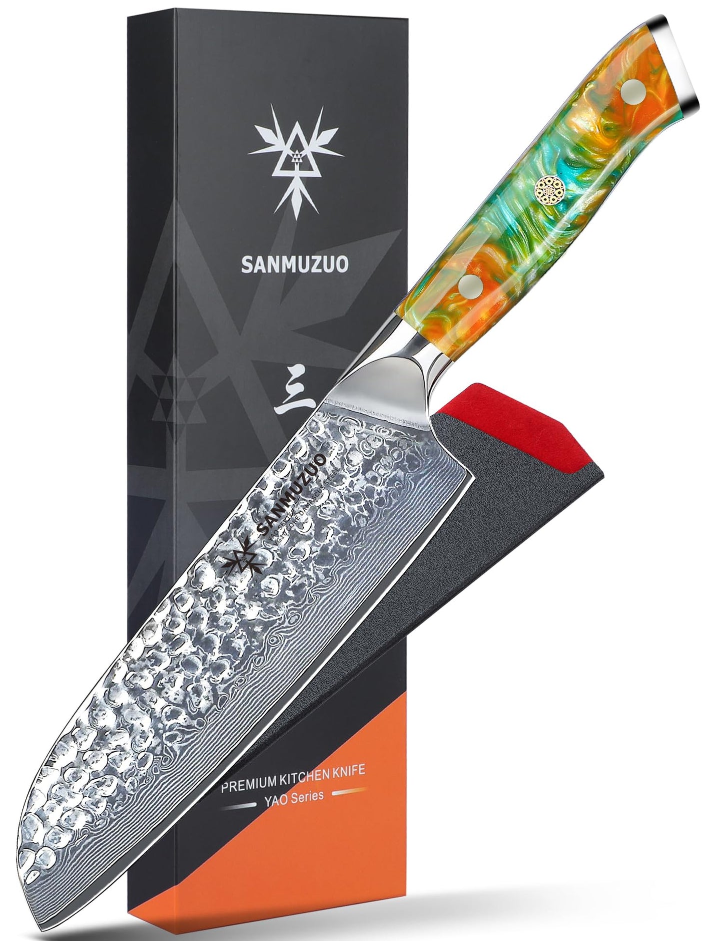 SANMUZUO Steak Knives Set of 4, Ultra Sharp Kitchen Steak Knife 5 Inch - Forged Damascus Steel & Resin Handle - Yao Series