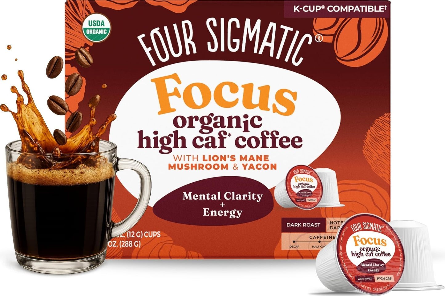 Four Sigmatic Adaptogen Coffee K-Cups | Organic Medium Roast Ground Coffee with Ashwagandha, Eleuthero, Chaga & Tulsi | Immune Support & Stress Relief | Keto | 24 Count