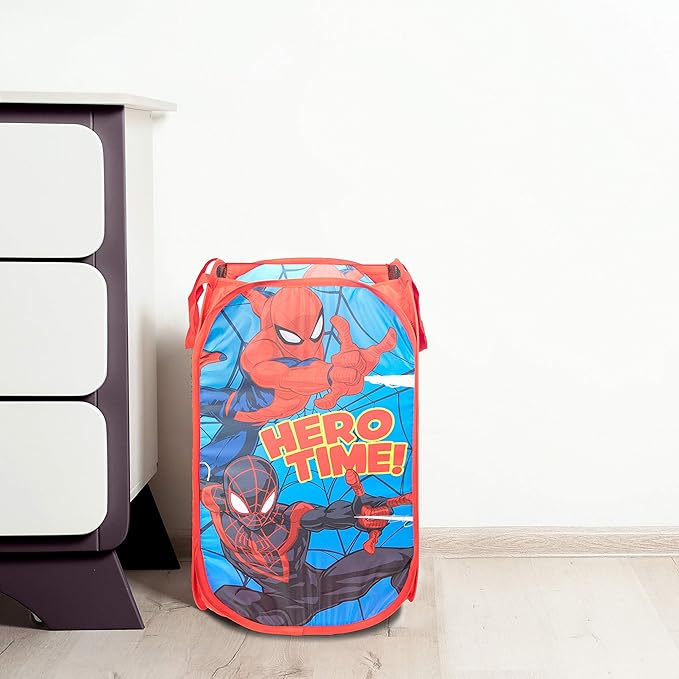 Jay Franco Marvel Spiderman & Miles Pop Up Hamper - Mesh Laundry Basket/Bag with Durable Handles (Official Marvel Product)
